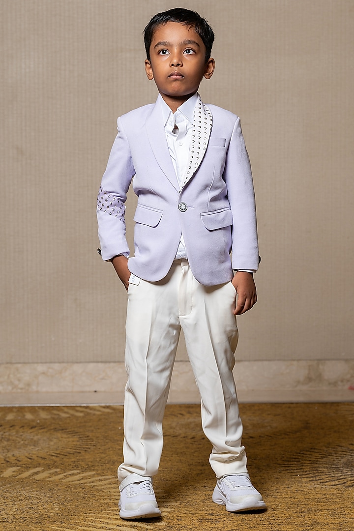 Lavender Armani Fabric & Giza Cotton Embroidered Blazer Set For Boys by  Kirti Agarwal Pret n Couture at Pernia's Pop Up Shop