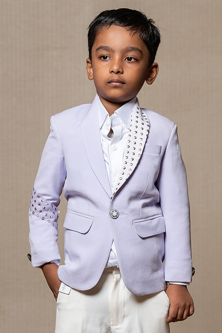 Lavender Armani Fabric & Giza Cotton Embroidered Blazer Set For Boys by  Kirti Agarwal Pret n Couture at Pernia's Pop Up Shop