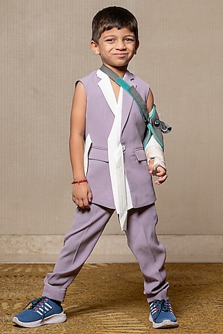 Lavender Armani Fabric Blazer Set For Boys by  Kirti Agarwal Pret n Couture