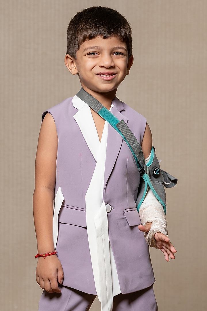 Lavender Armani Fabric Blazer Set For Boys by Kirti Agarwal Pret n Couture at Pernia's Pop Up Shop