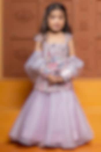 Pastel Lavender Satin Organza Lehenga Set For Girls by Kirti Agarwal Pret n Couture at Pernia's Pop Up Shop