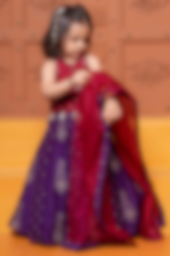 Rich Purple Chanderi Silk & Organza Printed Lehenga Set For Girls by Kirti Agarwal Pret n Couture at Pernia's Pop Up Shop