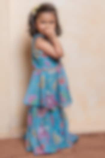 Blue Shantoon & Tabby Organza Printed Skirt Set For Girls by Kirti Agarwal Pret n Couture at Pernia's Pop Up Shop