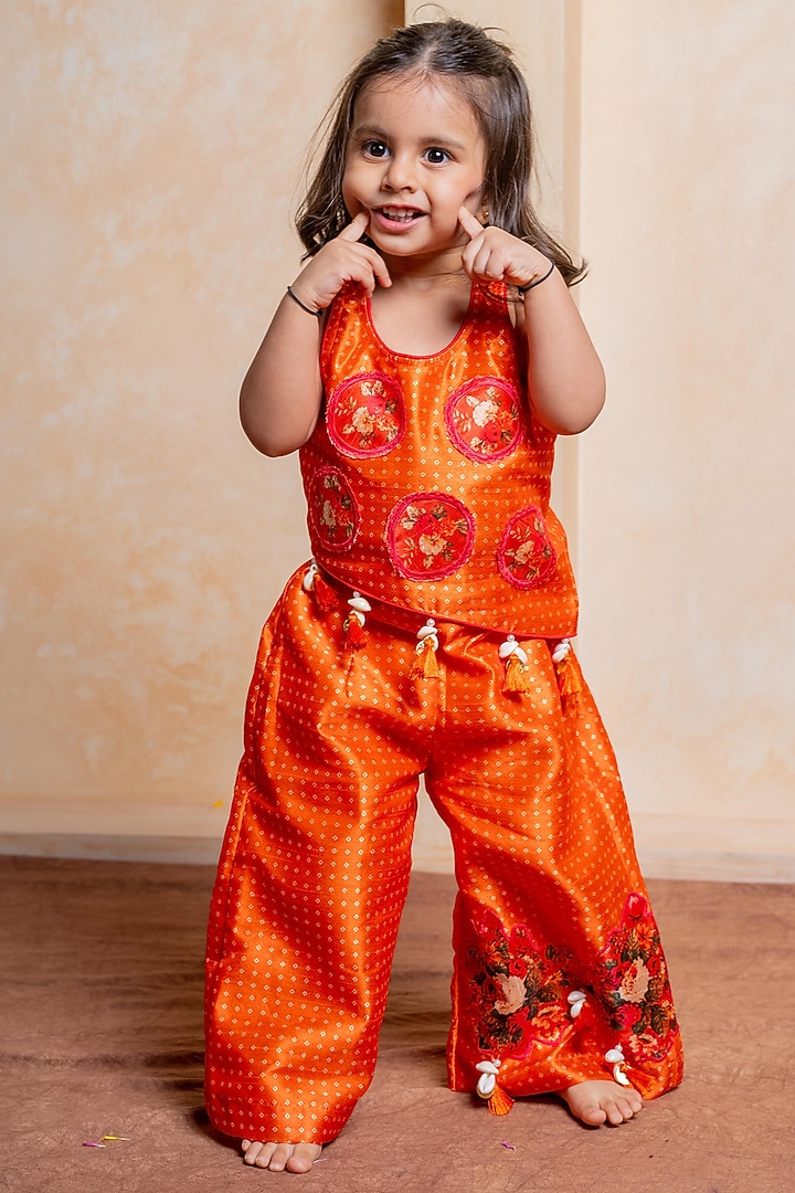 Orange Silk Palazzo Pant Set For Girls by Kirti Agarwal Pret n Couture at Pernia's Pop Up Shop