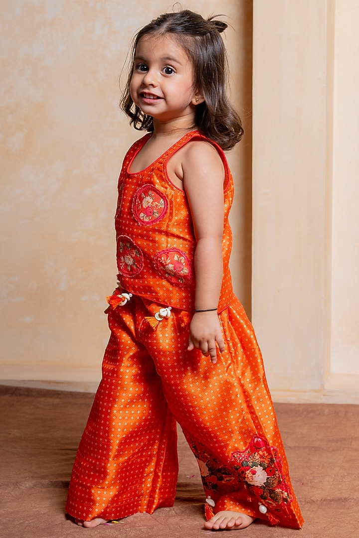 Orange Silk Palazzo Pant Set For Girls by Kirti Agarwal Pret n Couture at Pernia's Pop Up Shop