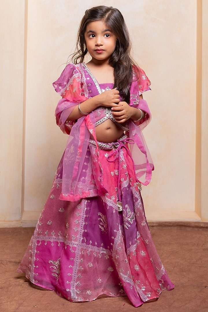Pink & Purple Organza Printed Lehenga Set For Girls by Kirti Agarwal Pret n Couture at Pernia's Pop Up Shop