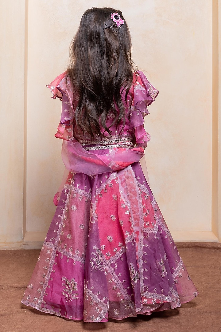 Pink & Purple Organza Printed Lehenga Set For Girls by Kirti Agarwal Pret n Couture at Pernia's Pop Up Shop