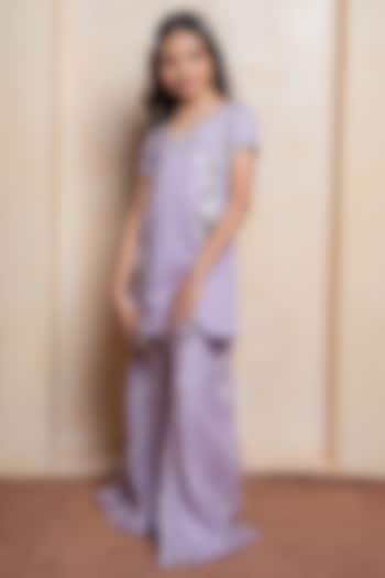 Lavender Viscose Organza Satin & Santon Sharara Set For Girls by Kirti Agarwal Pret n Couture at Pernia's Pop Up Shop