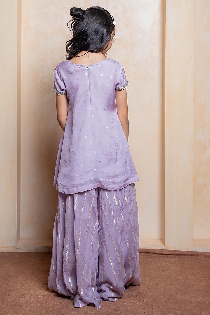 Lavender Viscose Organza Satin & Santon Sharara Set For Girls by Kirti Agarwal Pret n Couture at Pernia's Pop Up Shop