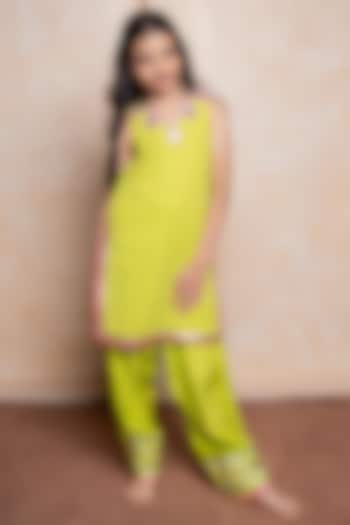 Green Georgette & Dola Silk Dhoti Set For Girls by Kirti Agarwal Pret n Couture at Pernia's Pop Up Shop