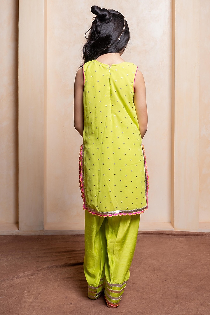 Green Georgette & Dola Silk Dhoti Set For Girls by Kirti Agarwal Pret n Couture at Pernia's Pop Up Shop