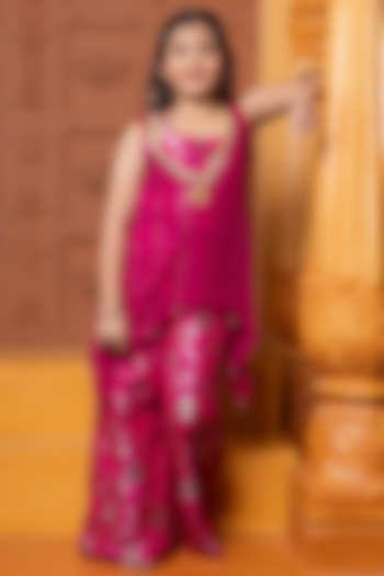 Pink Georgette Embroidered Cape Set For Girls by Kirti Agarwal Pret n Couture at Pernia's Pop Up Shop