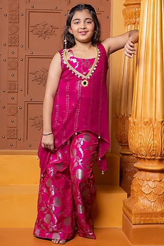 Pink Georgette Embroidered Cape Set For Girls by Kirti Agarwal Pret n Couture