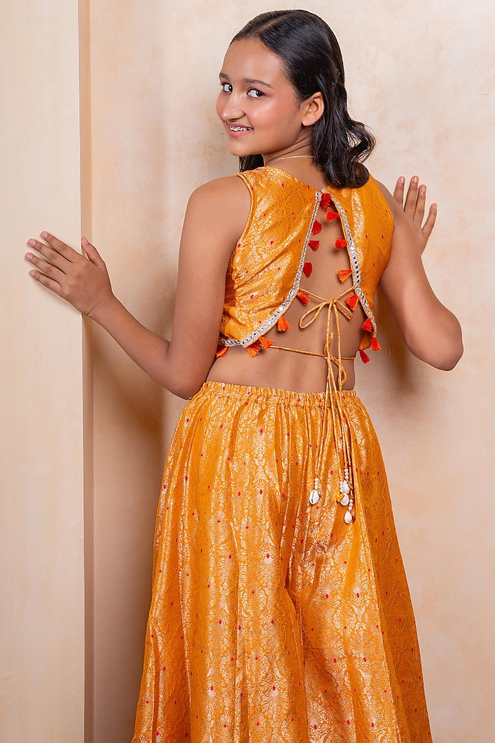 Golden Yellow Brocade Silk Palazzo Pant Set For Girls by Kirti Agarwal Pret n Couture at Pernia's Pop Up Shop