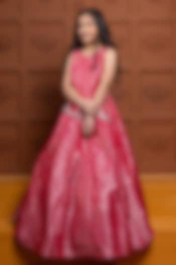 Pink Brocade Embroidered Lehenga Set For Girls by Kirti Agarwal Pret n Couture at Pernia's Pop Up Shop