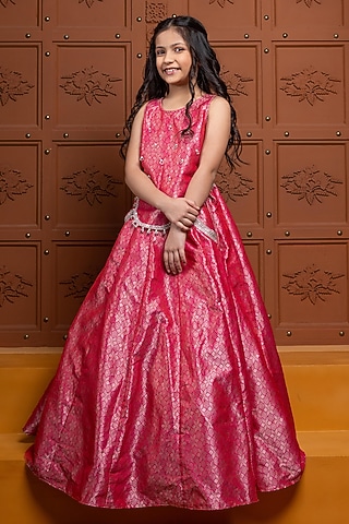 Pink Brocade Embroidered Lehenga Set For Girls by Kirti Agarwal Pret n Couture