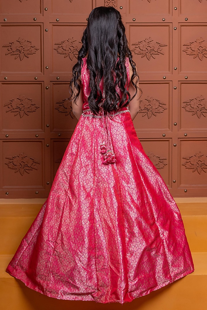 Pink Brocade Embroidered Lehenga Set For Girls by Kirti Agarwal Pret n Couture at Pernia's Pop Up Shop