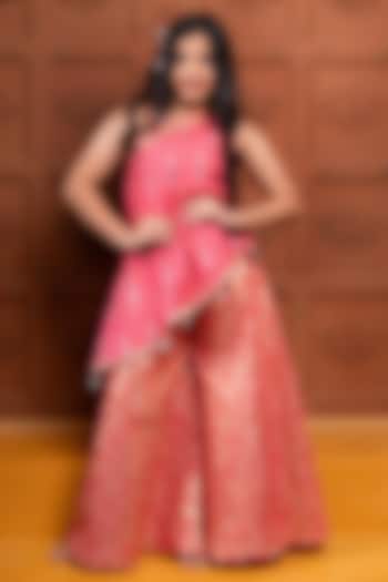 Pink Brocade Palazzo Pant Set For Girls by Kirti Agarwal Pret n Couture at Pernia's Pop Up Shop