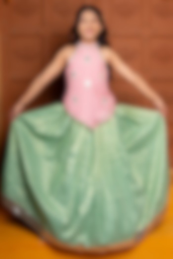 Sea Green Silk Lehenga Set For Girls by Kirti Agarwal Pret n Couture at Pernia's Pop Up Shop
