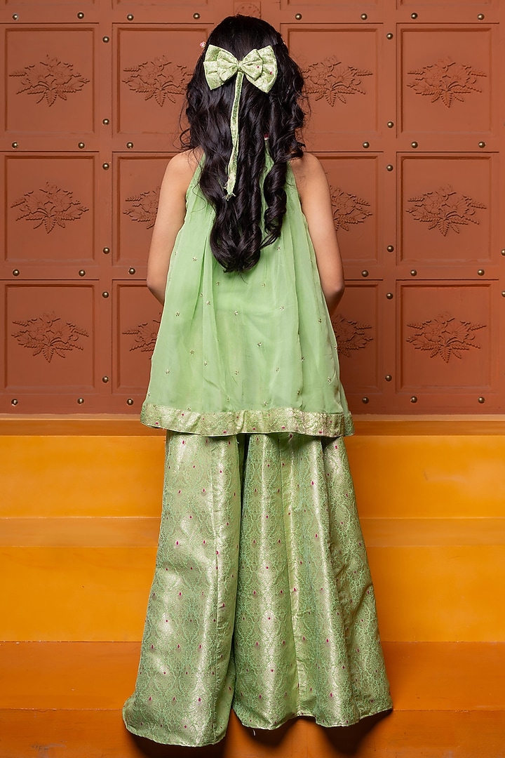Pastel Green Brocade Sharara Set For Girls by Kirti Agarwal Pret n Couture at Pernia's Pop Up Shop