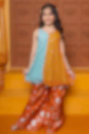 Orange Brocade Embroidered Sharara Set For Girls by Kirti Agarwal Pret n Couture at Pernia's Pop Up Shop