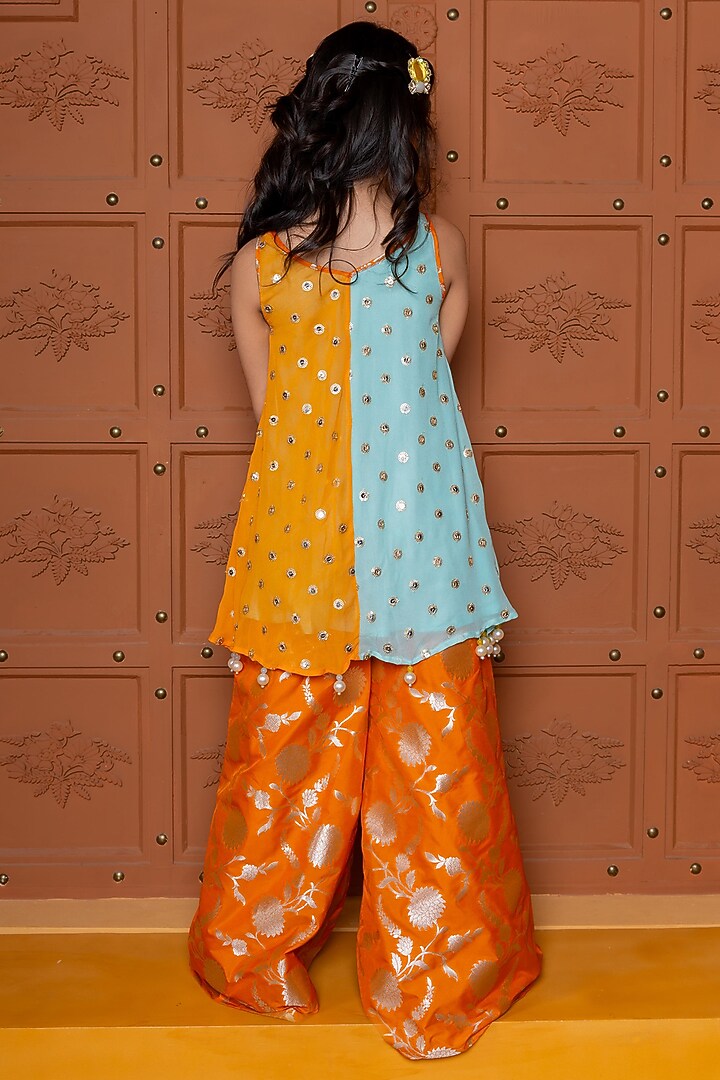 Orange Brocade Embroidered Sharara Set For Girls by Kirti Agarwal Pret n Couture at Pernia's Pop Up Shop