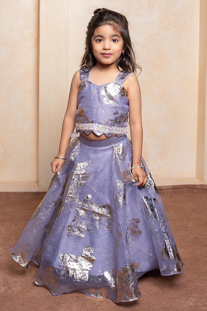Purple Foil Organza Lehenga Set For Girls by Kirti Agarwal Pret n Couture at Pernia's Pop Up Shop