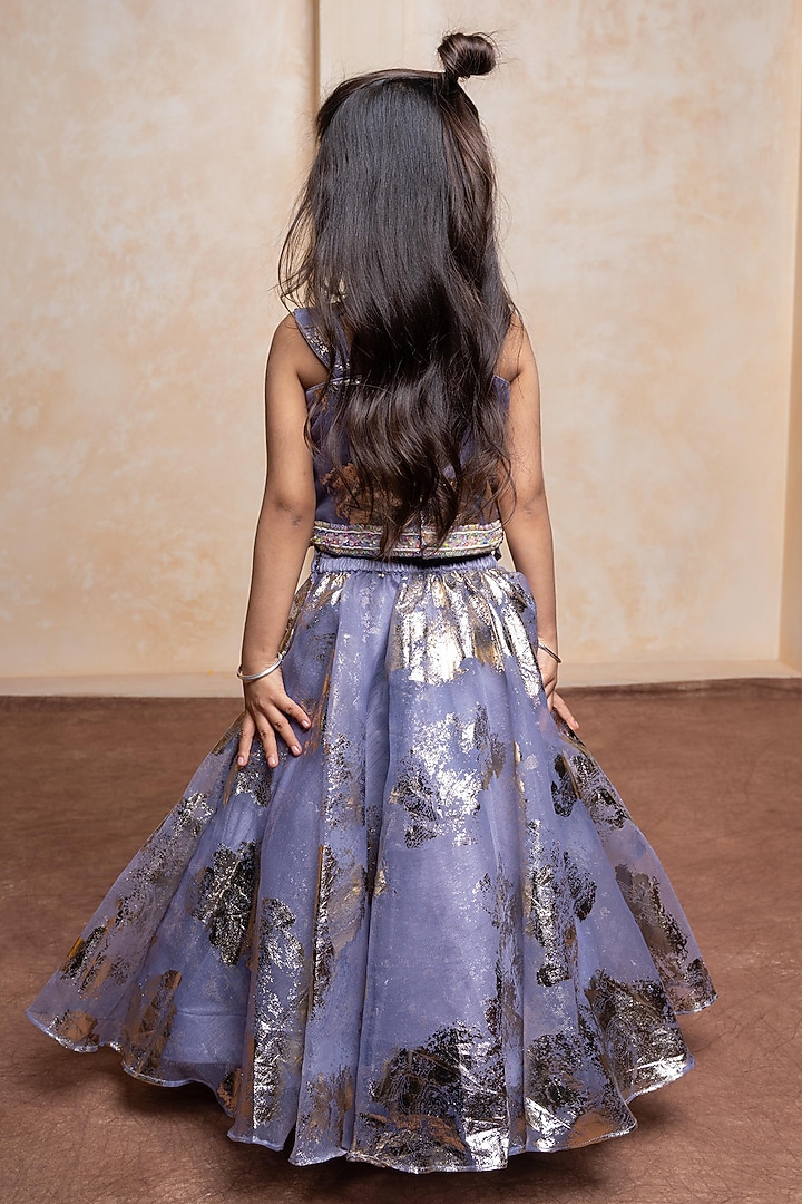 Purple Foil Organza Lehenga Set For Girls by Kirti Agarwal Pret n Couture at Pernia's Pop Up Shop