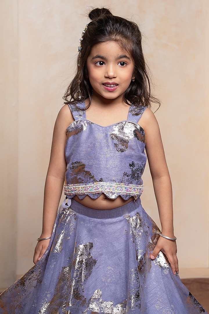 Purple Foil Organza Lehenga Set For Girls by Kirti Agarwal Pret n Couture at Pernia's Pop Up Shop