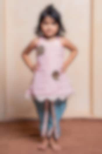 Sea Green Silk & Crepe Dhoti Set For Girls by Kirti Agarwal Pret n Couture at Pernia's Pop Up Shop