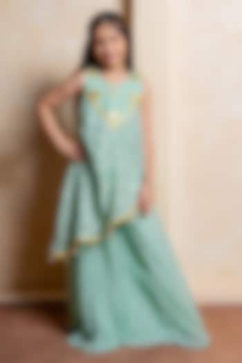 Green Organza Satin Palazzo Pant Set For Girls by Kirti Agarwal Pret n Couture at Pernia's Pop Up Shop