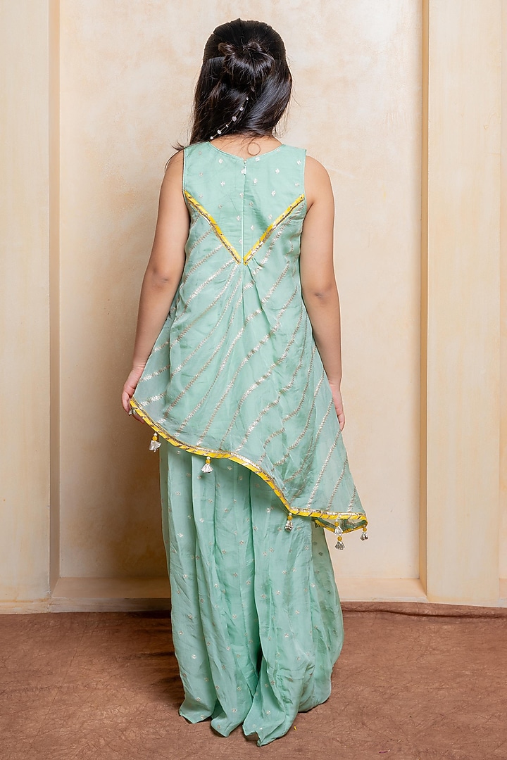 Green Organza Satin Palazzo Pant Set For Girls by Kirti Agarwal Pret n Couture at Pernia's Pop Up Shop