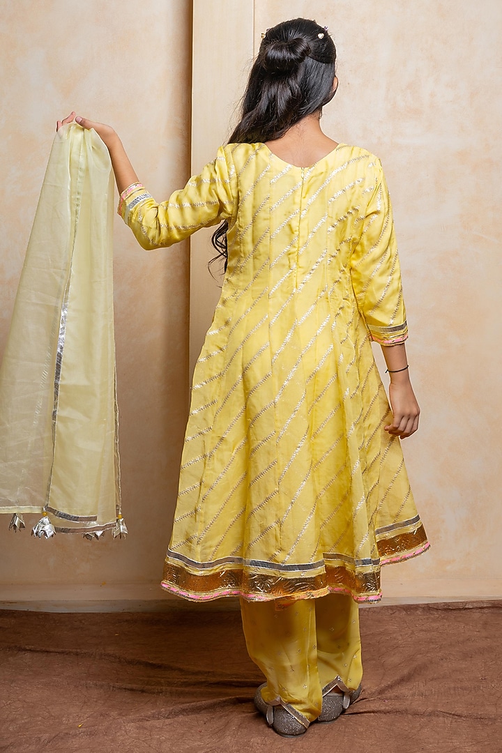 Yellow Organza Viscose Embroidered Anarkali Set For Girls by Kirti Agarwal Pret n Couture at Pernia's Pop Up Shop