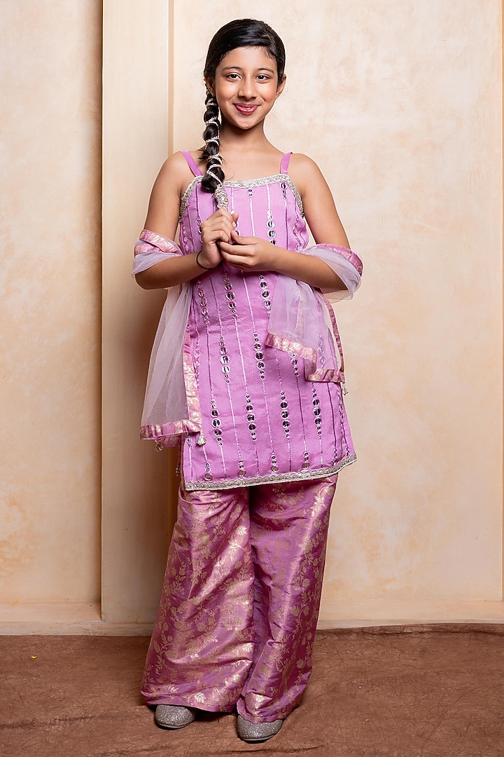 Lavender Brocade Silk Sharara Set For Girls by Kirti Agarwal Pret n Couture at Pernia's Pop Up Shop