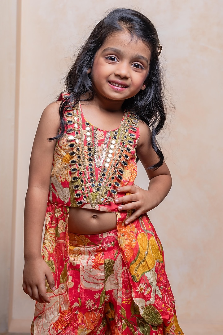 Multi-Colored Brocade Silk Palazzo Pant Set For Girls by Kirti Agarwal Pret n Couture at Pernia's Pop Up Shop