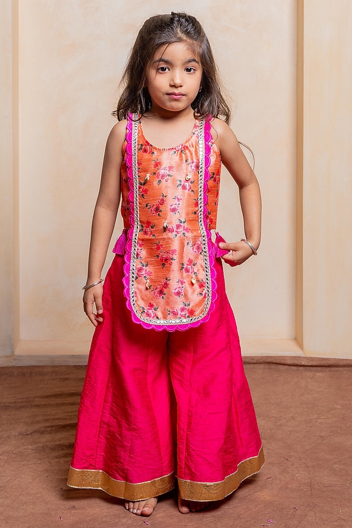 Pink Silk Sharara Set For Girls by Kirti Agarwal Pret n Couture at Pernia's Pop Up Shop