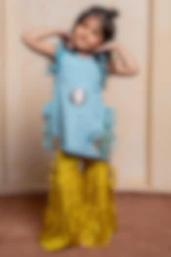 Mustard Yellow Crepe Chinon Sharara Set For Girls by Kirti Agarwal Pret n Couture at Pernia's Pop Up Shop