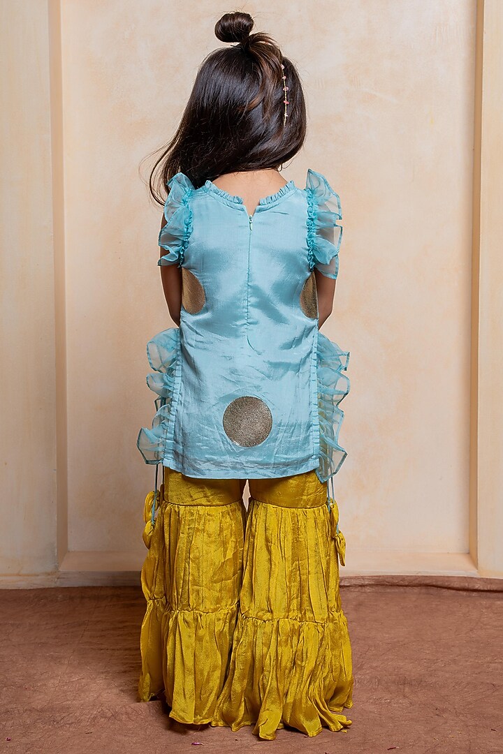 Mustard Yellow Crepe Chinon Sharara Set For Girls by Kirti Agarwal Pret n Couture at Pernia's Pop Up Shop