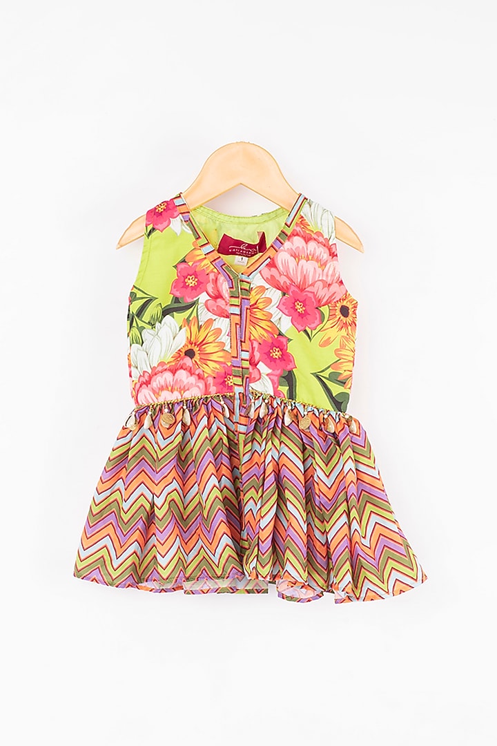 Lime Floral Printed Sharara Set For Girls by Kirti Agarwal Pret n Couture at Pernia's Pop Up Shop