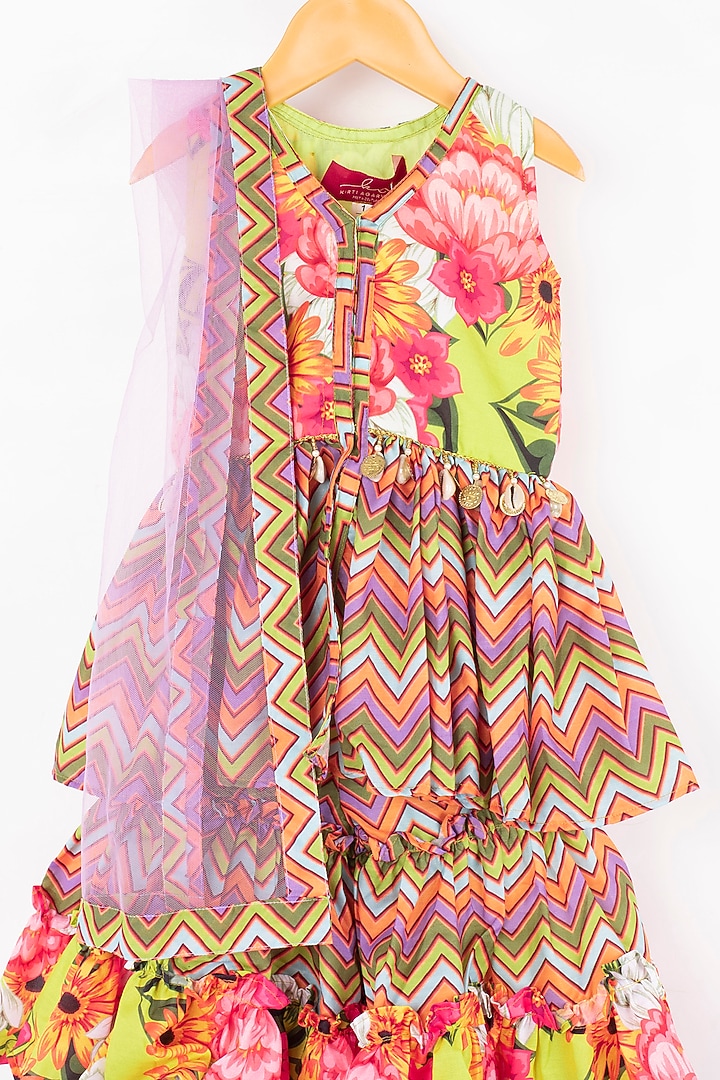 Lime Floral Printed Sharara Set For Girls by Kirti Agarwal Pret n Couture at Pernia's Pop Up Shop