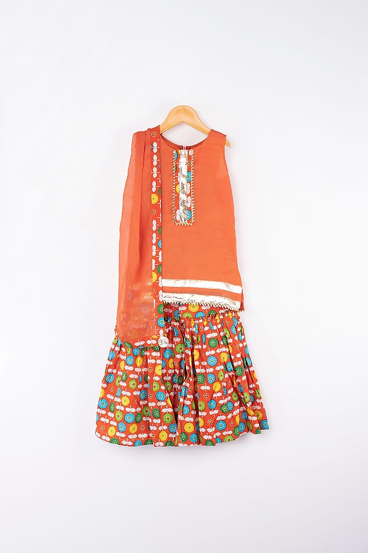 Orange Floral Printed Sharara Set For Girls by  Kirti Agarwal Pret n Couture at Pernia's Pop Up Shop