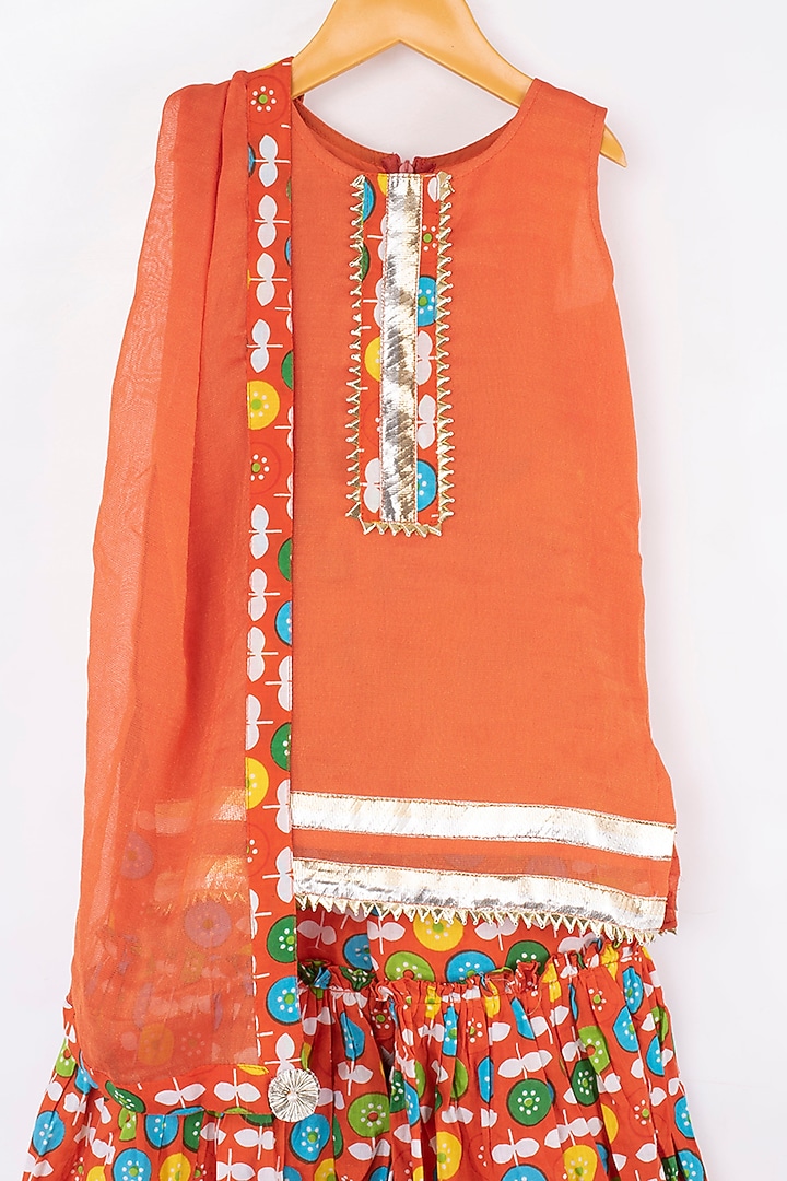 Orange Floral Printed Sharara Set For Girls by Kirti Agarwal Pret n Couture at Pernia's Pop Up Shop