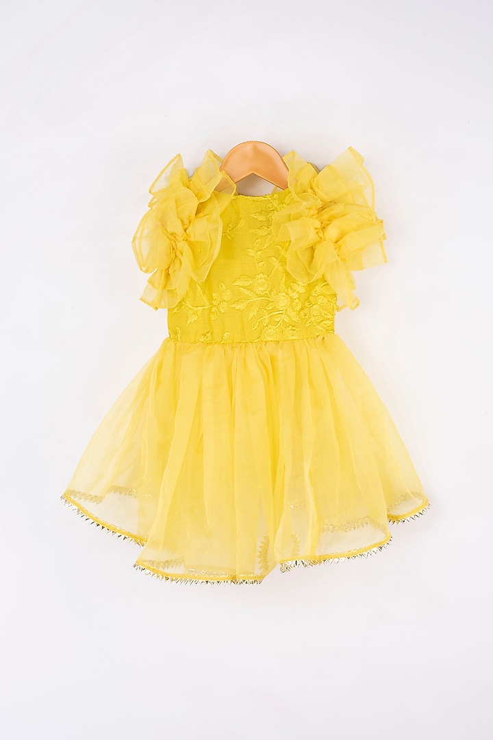 Deep Yellow Embroidered Short Kurta Set For Girls by Kirti Agarwal Pret n Couture at Pernia's Pop Up Shop