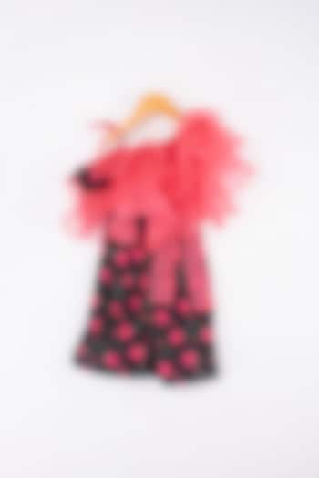 Black & Neon Fuchsia Floral Printed Pant Set For Girls by Kirti Agarwal Pret n Couture at Pernia's Pop Up Shop