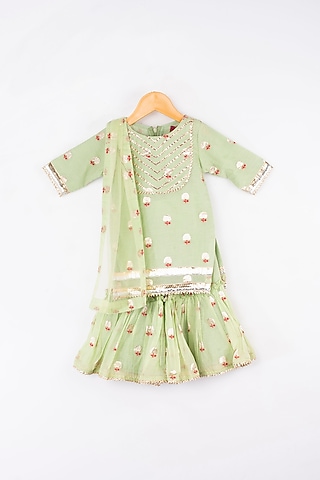 Light Green Chanderi Silk & Net Sharara Set For Girls by Kirti Agarwal Pret n Couture