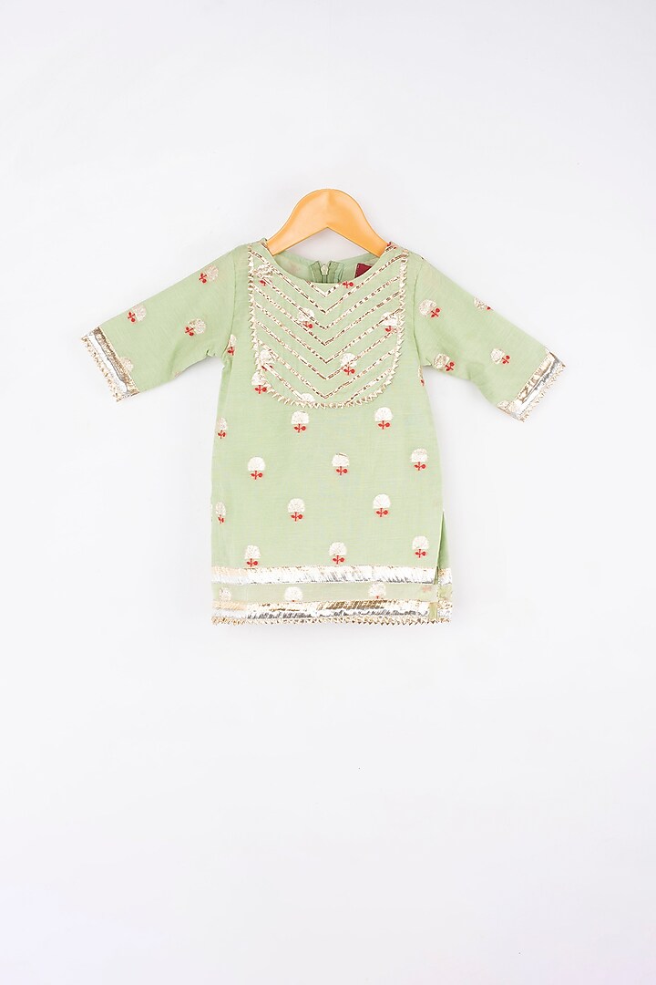 Light Green Chanderi Silk & Net Sharara Set For Girls by Kirti Agarwal Pret n Couture at Pernia's Pop Up Shop
