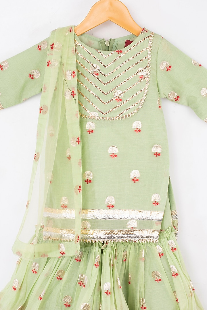 Light Green Chanderi Silk & Net Sharara Set For Girls by Kirti Agarwal Pret n Couture at Pernia's Pop Up Shop