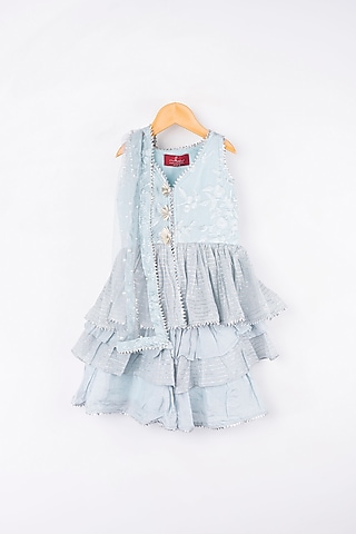 Powder Blue & Cashmere Blue Sharara Set For Girls by Kirti Agarwal Pret n Couture