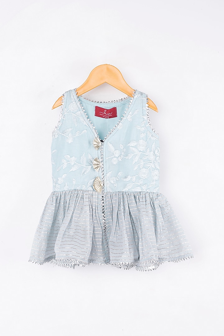Powder Blue & Cashmere Blue Sharara Set For Girls by Kirti Agarwal Pret n Couture at Pernia's Pop Up Shop
