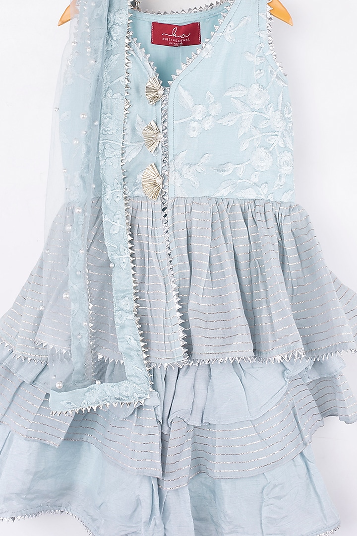 Powder Blue & Cashmere Blue Sharara Set For Girls by Kirti Agarwal Pret n Couture at Pernia's Pop Up Shop